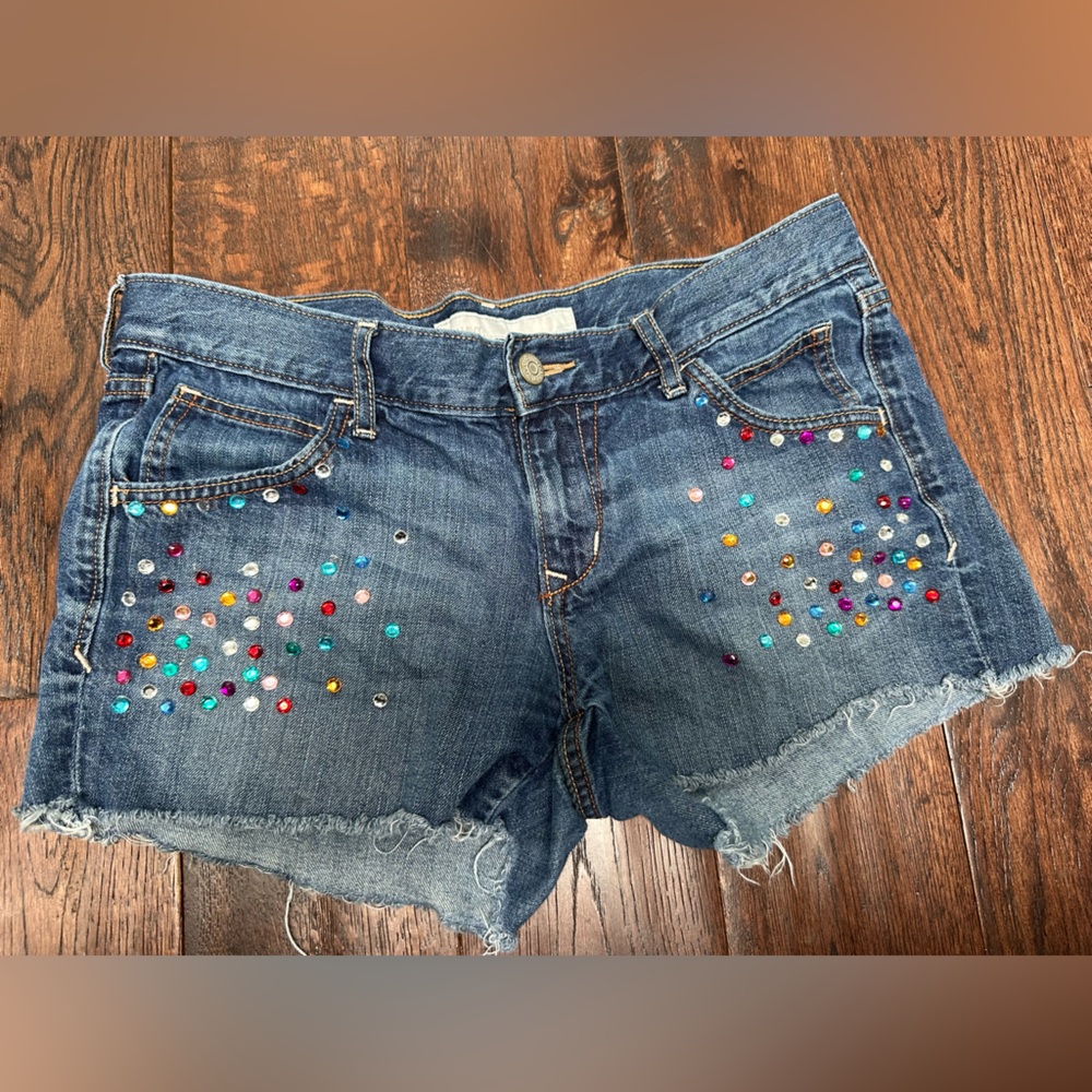 Old Navy Low Rise Bedazzled Blue Jean Shorts